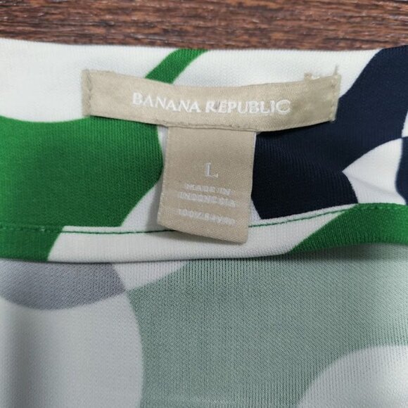 Banana Republic Geometric Preppy Twee Knee Length Wrap Dress Green/White Large - Picture 5 of 13